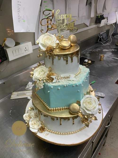 White and Golden Birthday Cake